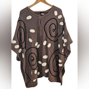 [Animale] Artsy Swirly Poncho Silk & Nylon Button Down Oversized Sweater O/S